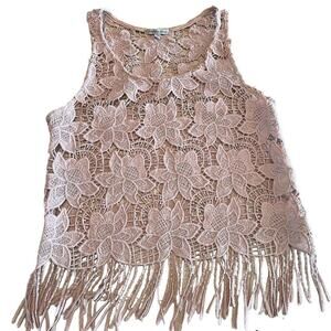 Vintage charlotte russe dusty Rose Fringe Tank Vest Medium